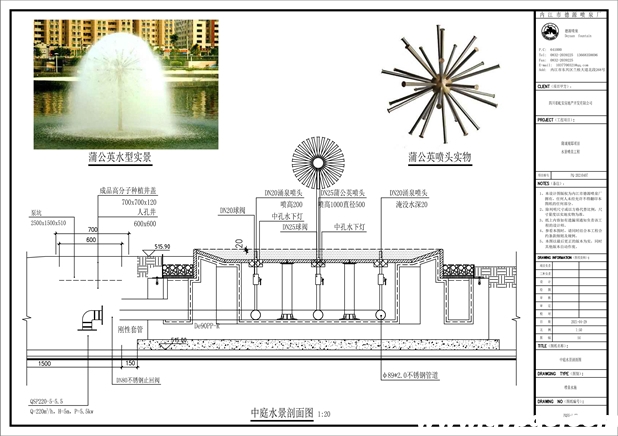 蒲公英喷泉CAD安装系统图