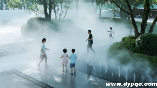 亲子家庭在雾森中嬉戏