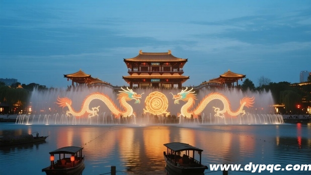 龙纹图案水幕投影