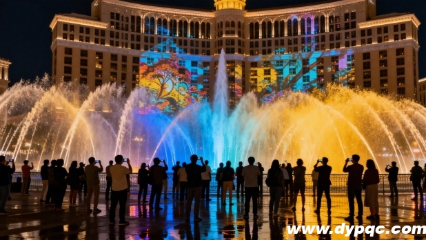 彩灯LED灯光将水幕渲染成绚丽画卷