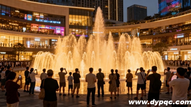 绚丽音乐喷泉表演吸引大量市民围观