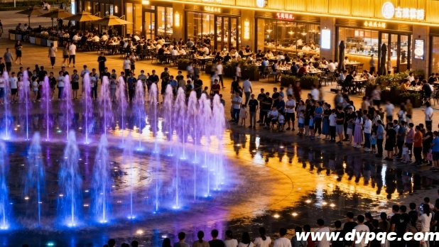 商业户外广场音乐喷泉带动夜间消费