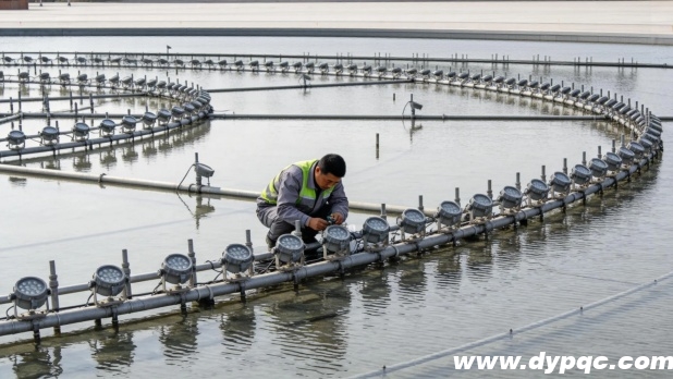 喷泉水下灯接线施工现场