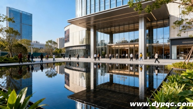 商业综合体入口处的镜面水景
