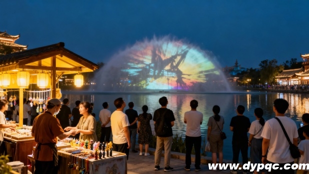 夜间旅游景区水幕电影表演实况