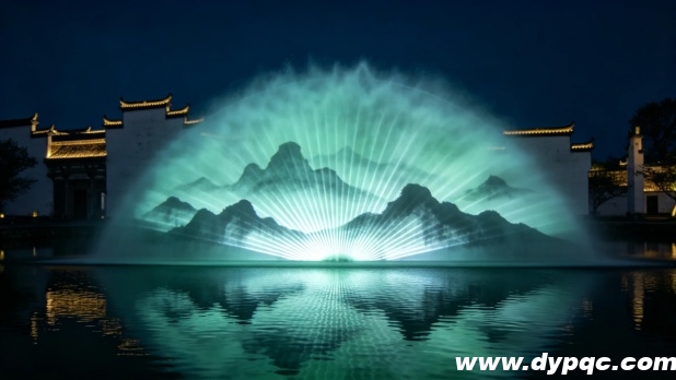 具有中国传统文化特色的水幕投影和建筑群