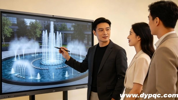 设计师向客户介绍喷泉设计方案