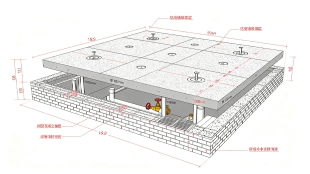 旱喷广场结构剖面示意